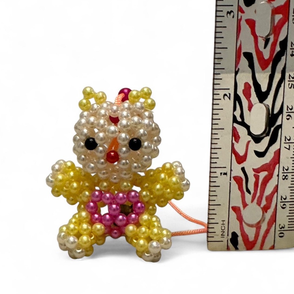 3-Piece Beaded Bear Ornament Set – Yellow, Pearl & Pink